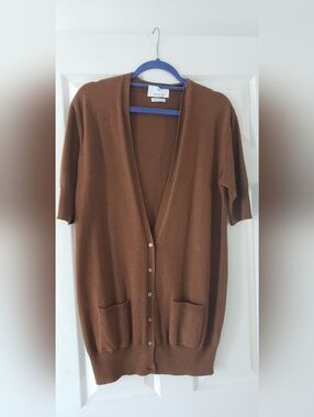 Allude Cashmere Women's Brown Short-Sleeve Button Cardigan Sweater Size Medium